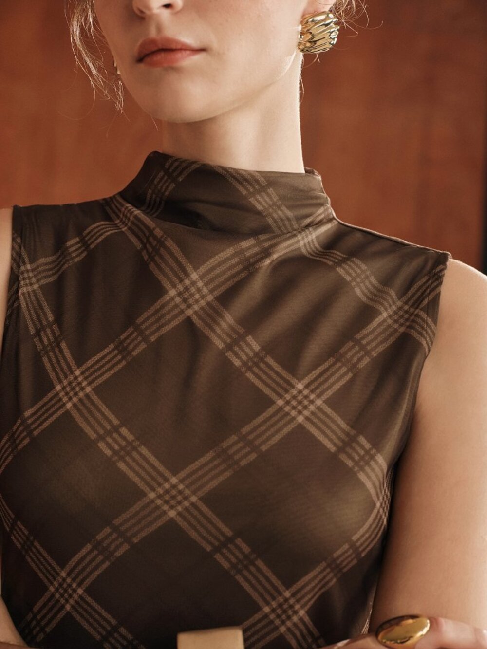 Coffee Elegant Women's Geometric A-Line Mesh Dress - Picture 7 of 7